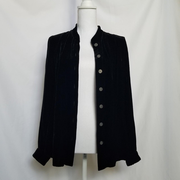 J.jill black silk & rayon black velvet velour long-sleeve blouse shirt top sz Sm - Picture 2 of 8